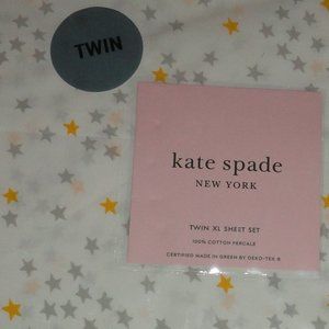 Kate Spade TWIN XL Sheet Set, 100% Cotton Percale, NEW, yellow white stars, H96